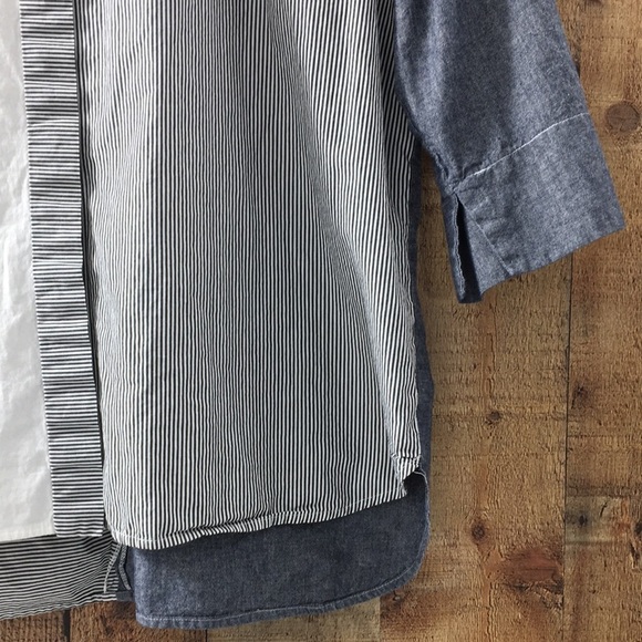 Planet Blue White Stripe Button‎ Front Shirt Womens 1 4-8 Long Sleeve Colorblock - Picture 4 of 16